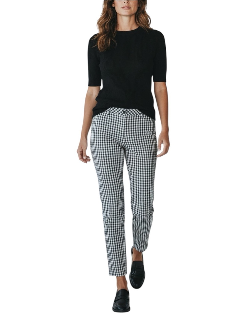 LANDS’ END Black/White Gingham Pants Classic Casual Style Size 12P (PETITE)